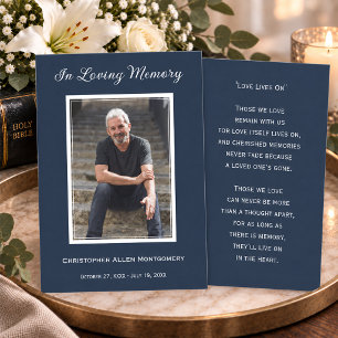 Simple Blue Funeral Photo Memorial Prayer Card