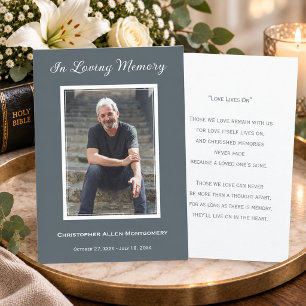 Simple Blue Funeral Photo Memorial Prayer Card