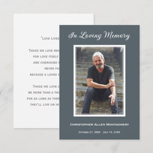 Simple Blue Funeral Photo Memorial Prayer Card