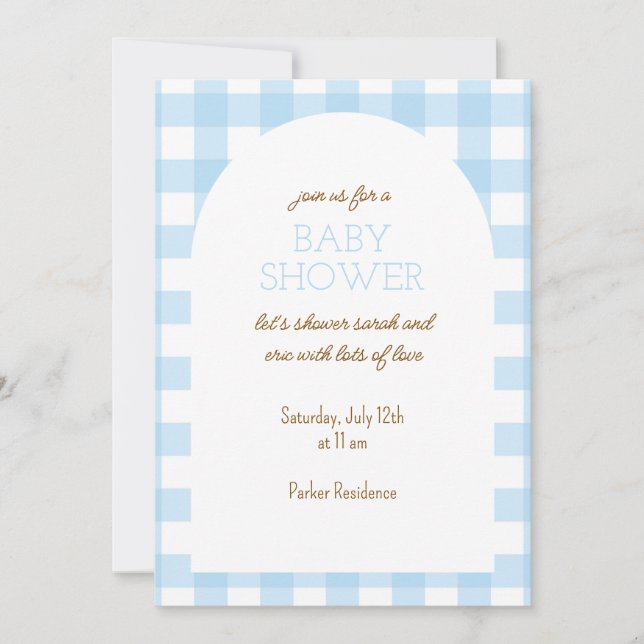 Simple Blue Gingham Baby Shower Invitation (Front)