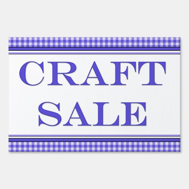 Simple Blue Gingham Craft Sale Sign (Back)
