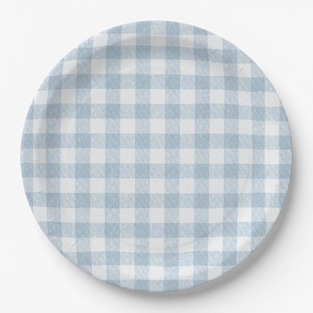 Simple Blue Gingham Paper Plates (Front)