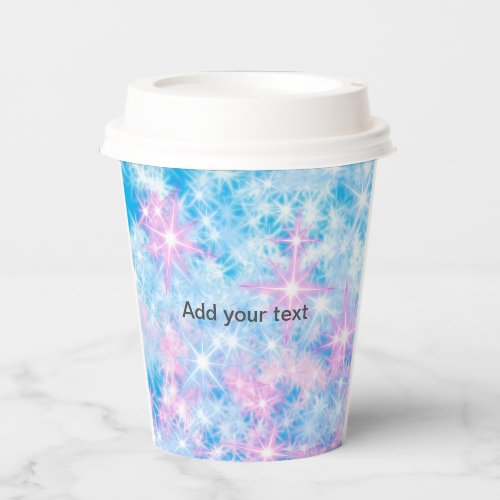 Simple blue glitter sparkle stars add your text c  paper cups