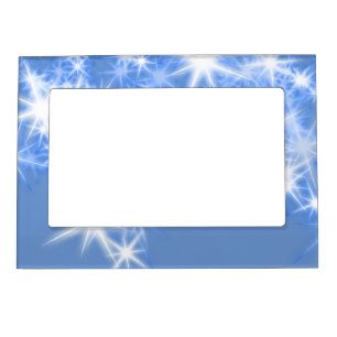 Simple blue glitter sparkle stars add your text magnetic frame