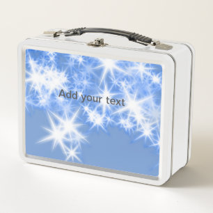 Simple blue glitter sparkle stars add your text metal lunch box