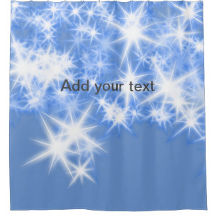 Simple blue glitter sparkle stars add your text shower curtain