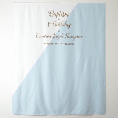 Simple Blue Gold Baby Boy baptism first birthday Tapestry