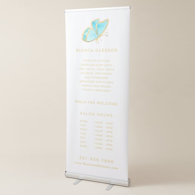 Simple Blue Gold Butterfly Beauty Salon Elegant Retractable Banner (3/4)