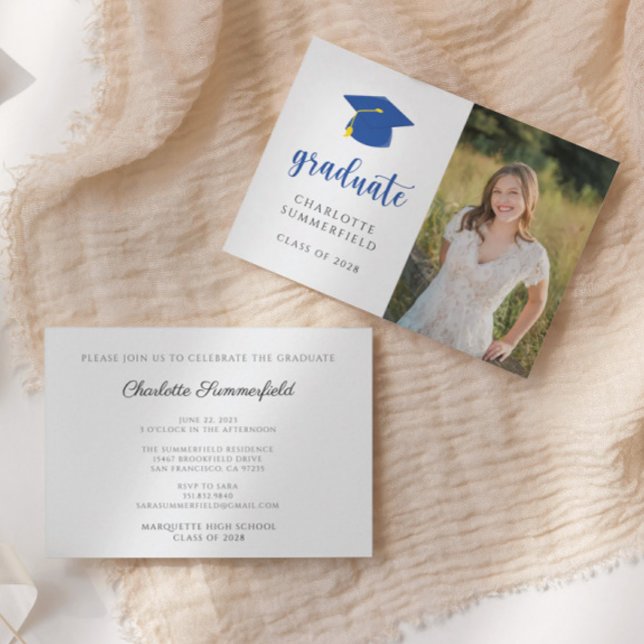 Simple Blue Gold Graduation Cap Tassel Invitation (Creator Uploaded)