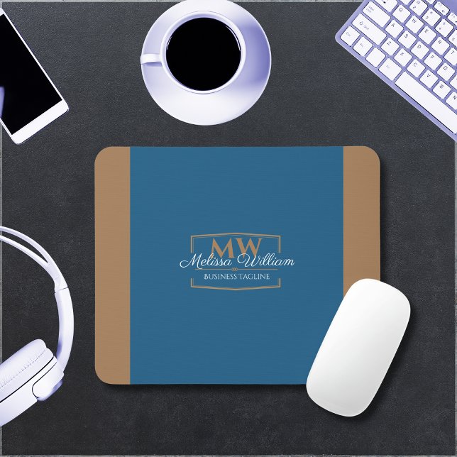 Simple Blue Gold Monogram Mouse Pad (Creator Uploaded)