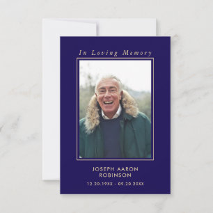 Simple Blue Gold Photo Memorial Remembrance Card