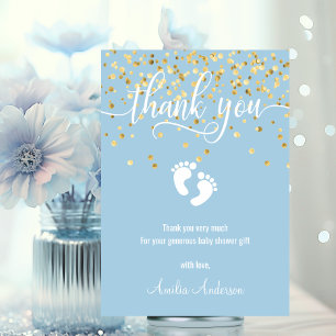 Simple Blue Gold THANK YOU Baby Shower BOY   PHOTO Card