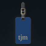 Simple Blue Golden Masculine Monogram  Luggage Tag<br><div class="desc">Simple elegant customizable luggage tag design with blue background,  golden bold monogram.</div>