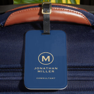Simple Blue Golden Monogram Luggage Tag