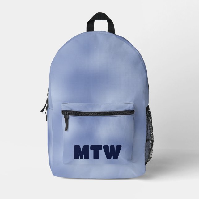 Simple Blue Gradient and Monogram Initials Letters Printed Backpack (Front)