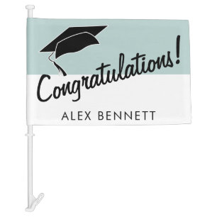 Simple Blue Graduate Congratulations Graduation Car Flag