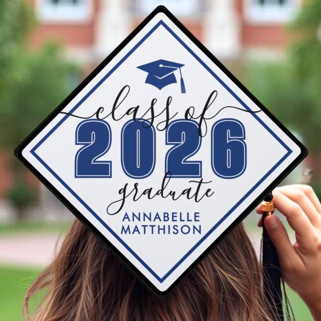 Simple Blue Graduation Cap Topper (Class Of 2025 Name Blue Graduation Cap Topper)