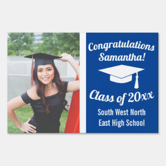 Simple Blue Graduation Photo Congratulations Grad Sign