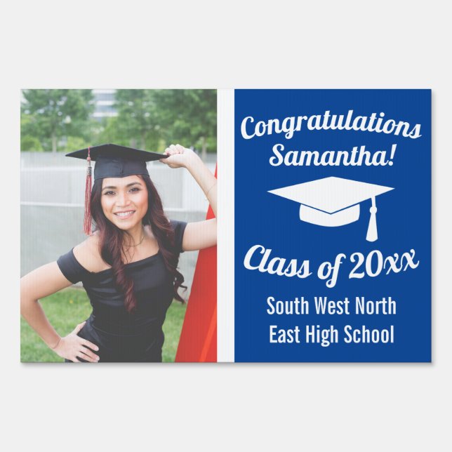 Simple Blue Graduation Photo Congratulations Grad Sign (Front)