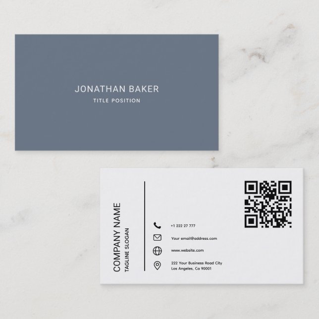 Simple Blue Gray and White Business Card (Front/Back)