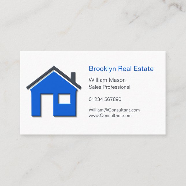 Simple Blue & Gray Home Icon Real Estate Agent Car Business Card (Front)