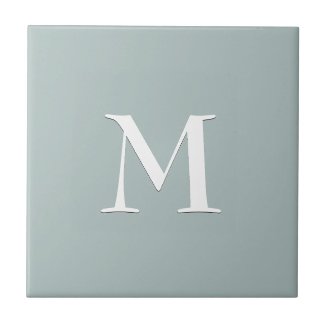 Simple blue gray monogram ceramic tile (Front)