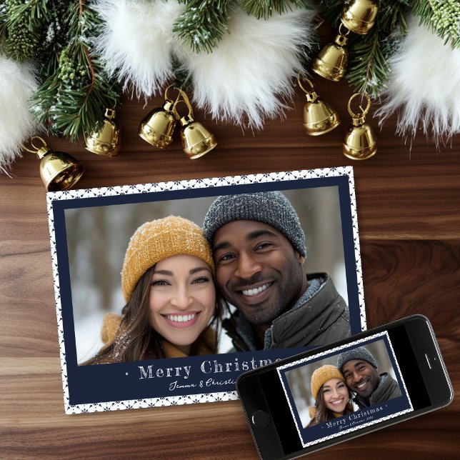 Simple Blue Gray Snowflake Christmas Photo Holiday (Simple Winter Snowflakes Christmas Holiday Photo Card )