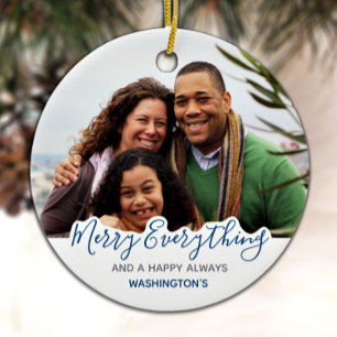 Simple Blue Gray Trendy Cute Merry Everything Ceramic Ornament
