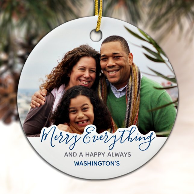 Simple Blue Gray Trendy Cute Merry Everything Ceramic Ornament (Creator Uploaded)