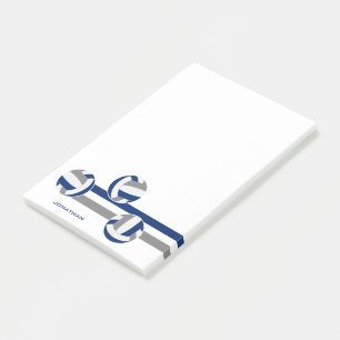 simple blue gray volleyballs stripes custom name post-it notes