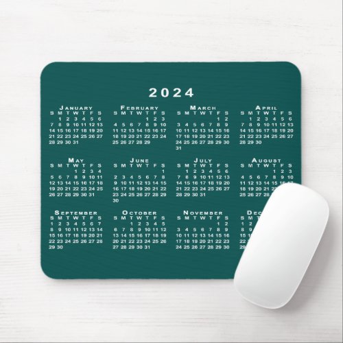 Simple Blue_Green and White 2024 Calendar Mouse Pad