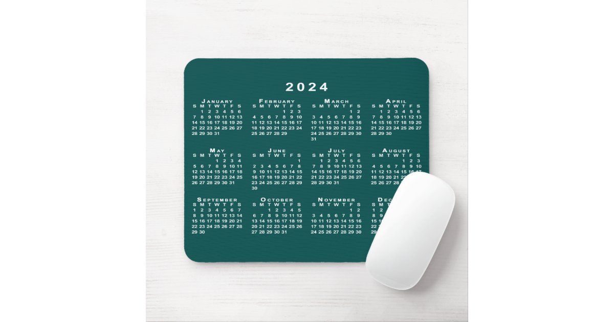 Simple BlueGreen and White 2024 Calendar Mouse Pad Zazzle