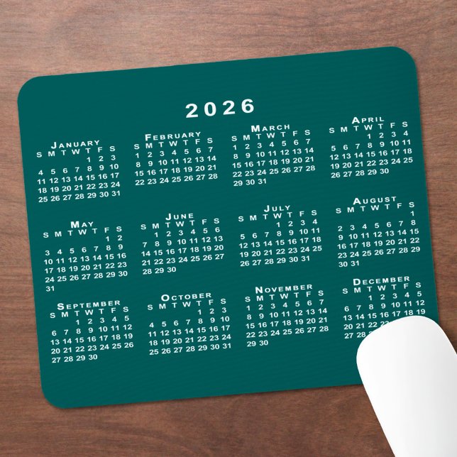 Simple Blue-Green and White 2026 Calendar Mouse Pad (Simple Blue-Green and White 2026 Calendar Mouse Pad, in situ)