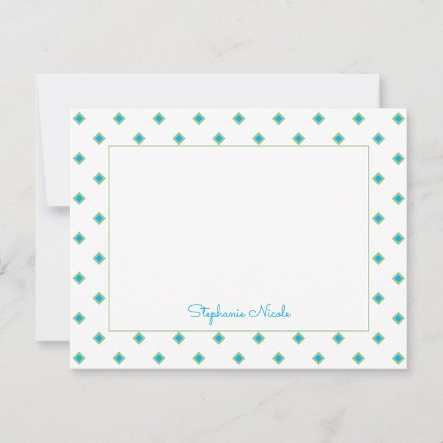 Simple Blue Green Diamond Polka Dot Personalized Note Card (Front)