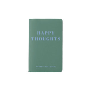 Simple Blue Green Happy Thoughts Personalized Pocket Moleskine Notebook