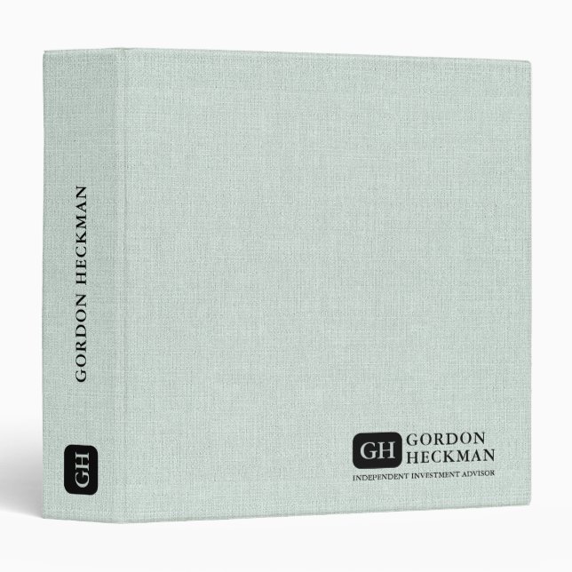 Simple Blue Green Linen Texture Custom Monogram 3 Ring Binder (Front/Spine)