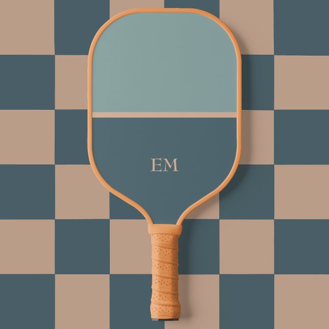 Simple Blue Green Monogram Initials Pickleball Paddle (Creator Uploaded)
