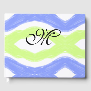 simple blue green watercolor abstract monogram guest book