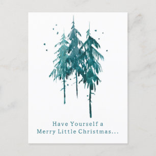 Simple Blue-Green Watercolor Pine Trees Christmas Holiday Postcard