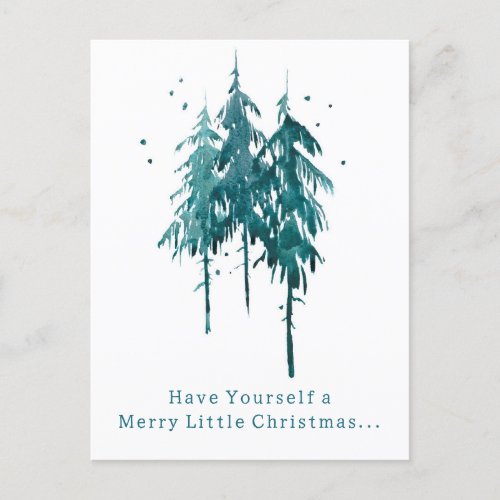 Simple Blue_Green Watercolor Pine Trees Christmas Holiday Postcard