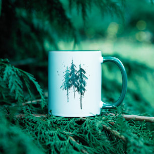 Simple Blue-Green Watercolor Pine Trees Stay Wild Mug