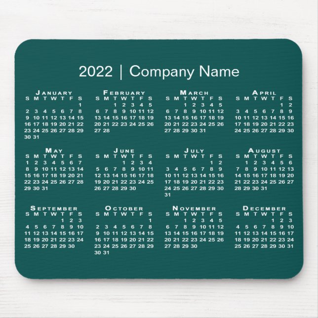 Simple Blue-Green White 2022 Calendar Company Name Mouse Pad (Front)