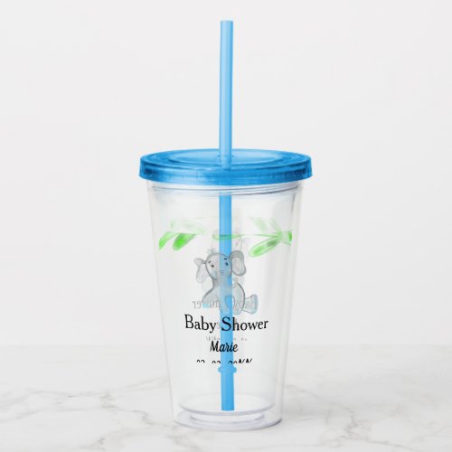 Simple blue grey baby elephant baby shower add nam acrylic tumbler