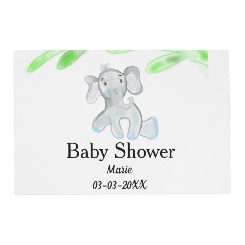 Simple blue grey baby elephant baby shower add nam placemat
