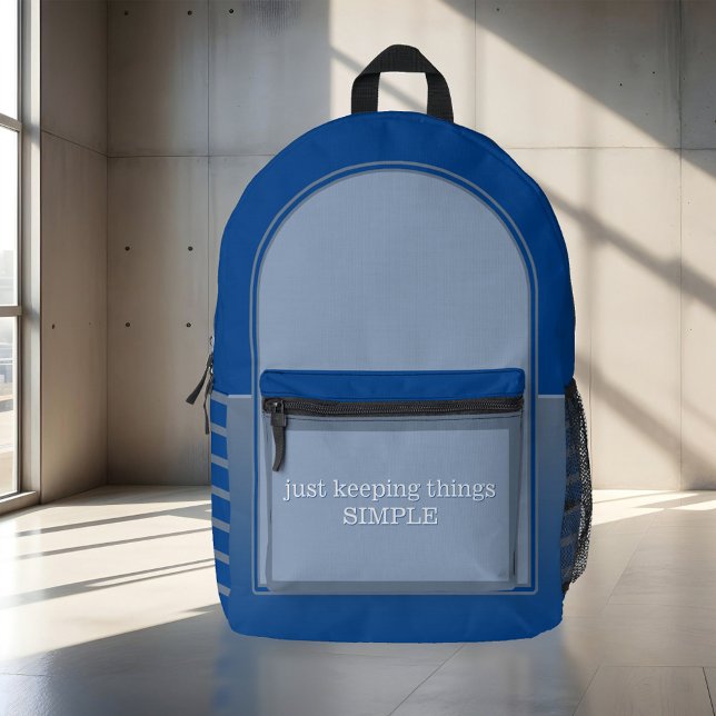 Simple Blue Grey  Printed Backpack (Blue grey backpack featuring a simple design with a few stripes. Add your custom quote)