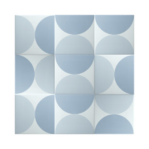 Simple Blue Half Circles Geometric Design Ceramic Tile