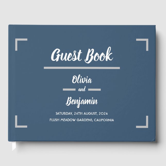 Simple Blue Handwritten Script Wedding Guest Book (Front)