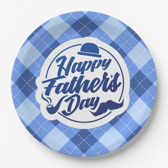 Simple Blue Happy Father's Day Paper Plate