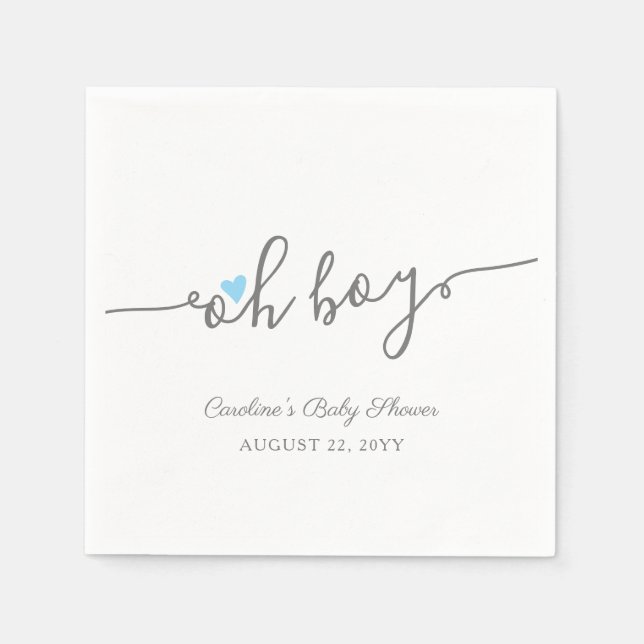 Simple Blue Heart Boy Baby Shower Napkins (Front)