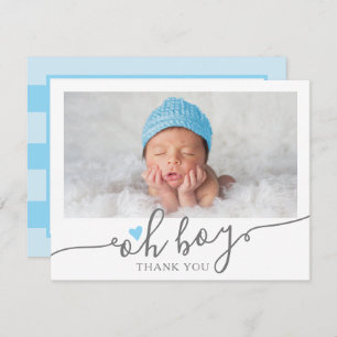 Simple Blue Heart Boy Baby Shower Photo Thank You